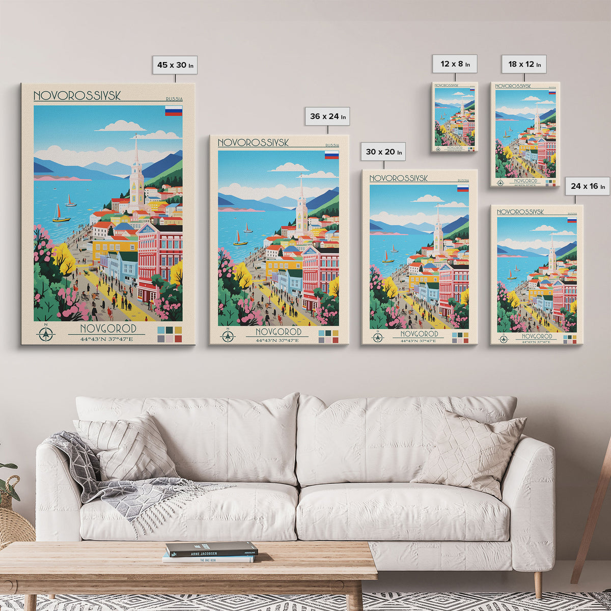 Novorossiysk Russia Travel Poster Framed Canvas Print, Midcentury Modern Art, Pop Art Wall Decor, Scenic Bedroom Art, Office Decoration