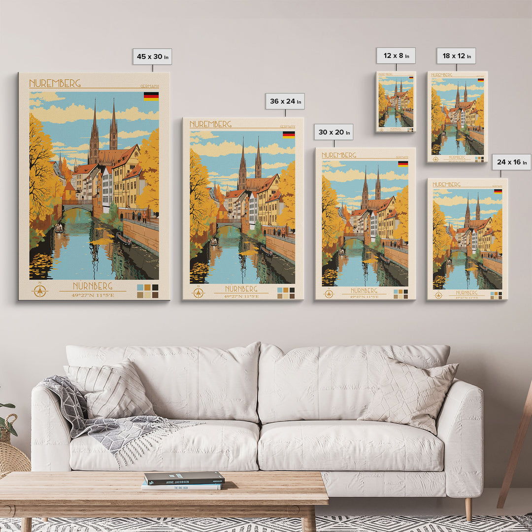 Nuremberg Germany Travel Poster Framed Canvas Print, Vintage Style, Pop Art Home Decor, Scenic Wall Art, Bedroom Decoration, Office Gift