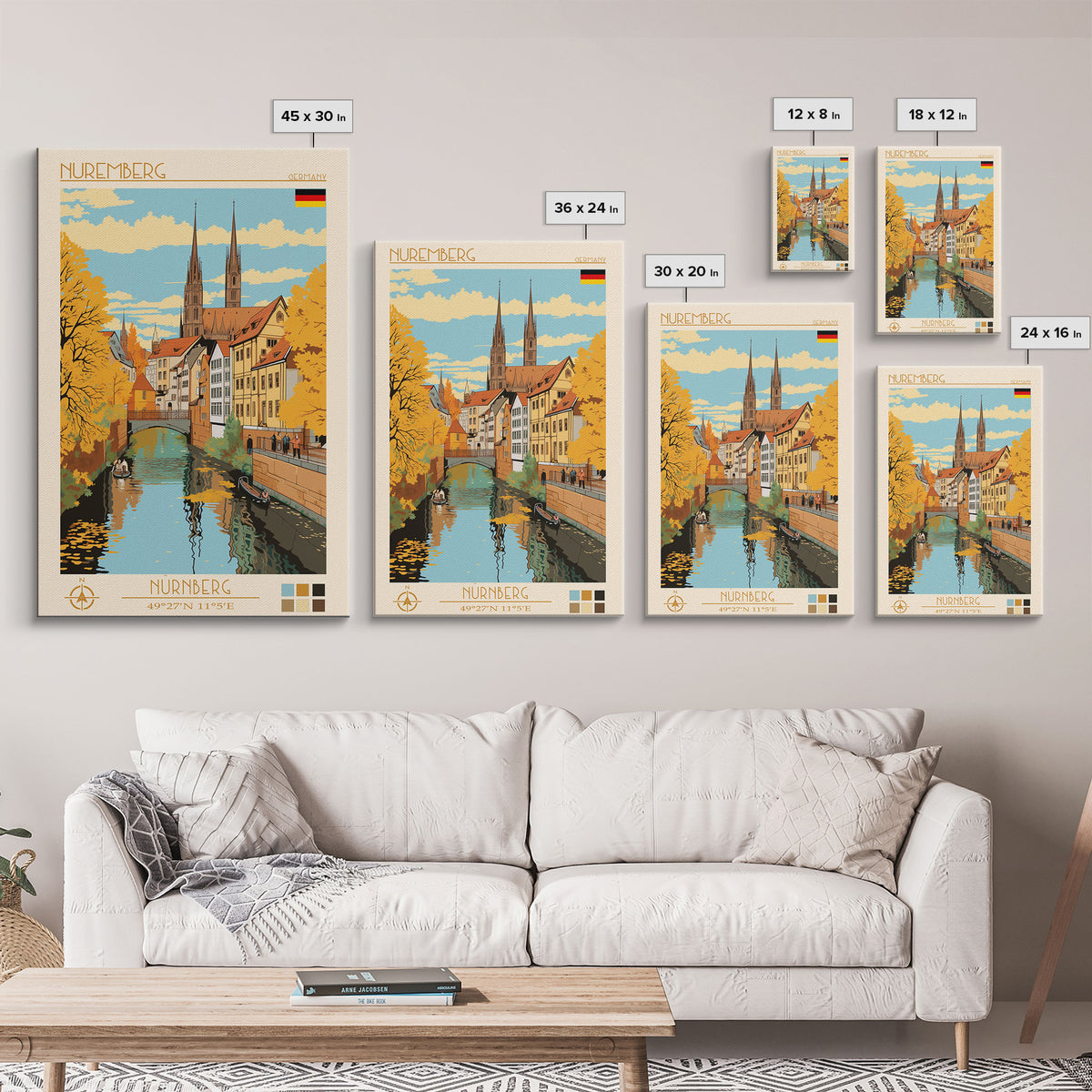Nuremberg Germany Travel Poster Framed Canvas Print, Vintage Style, Pop Art Home Decor, Scenic Wall Art, Bedroom Decoration, Office Gift