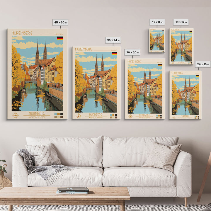 Nuremberg Germany Travel Poster Framed Canvas Print, Vintage Style, Pop Art Home Decor, Scenic Wall Art, Bedroom Decoration, Office Gift
