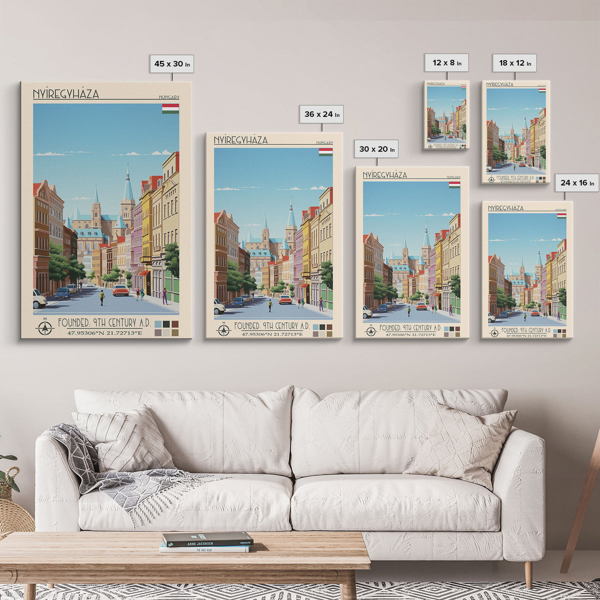 Nyíregyháza Hungary Travel Poster Framed Canvas Print, Midcentury Modern Art, Pop Art Wall Decor, Home Decor, Vacation Gift, Office Art