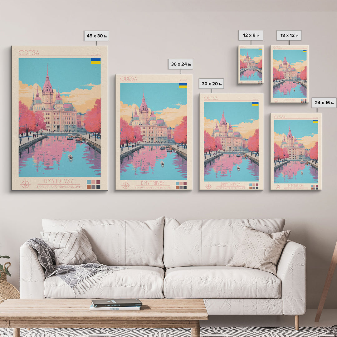 Odesa Ukraine Travel Poster Framed Canvas Print, Midcentury Modern Art, Pop Art Wall Decor, Home Decor, Vacation Gift, Bedroom Art