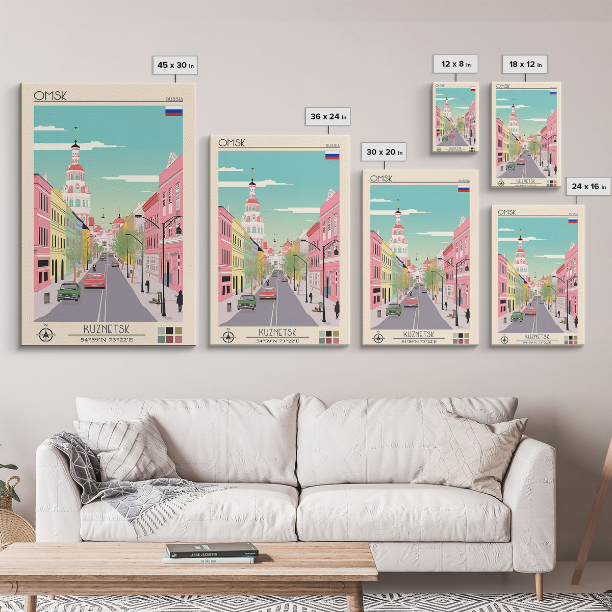 Omsk Russia Travel Poster Framed Canvas Print, Midcentury Modern Art, Pop Art Wall Decor, Scenic Wall Art, Living Room Decoration, Office Art