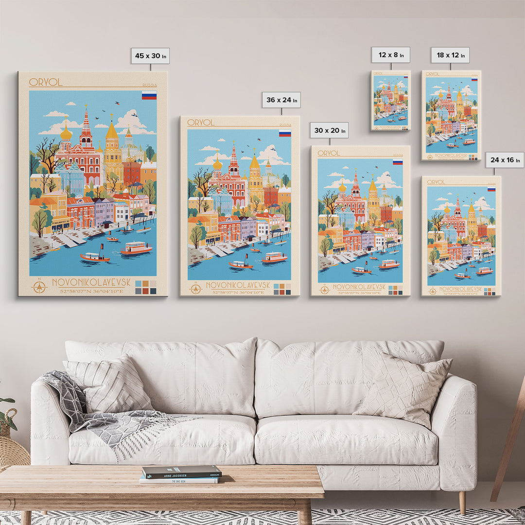 Oryol Russia Travel Poster Framed Canvas Print, Vintage Style, Pop Art Home Decor, Scenic Wall Art, Bedroom Decoration, Office Gift