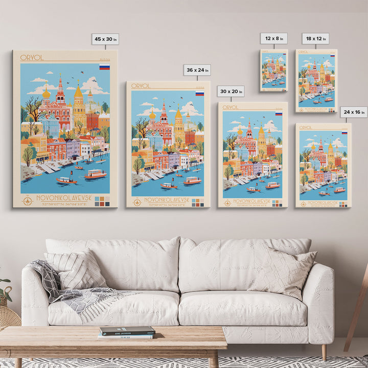 Oryol Russia Travel Poster Framed Canvas Print, Vintage Style, Pop Art Home Decor, Scenic Wall Art, Bedroom Decoration, Office Gift