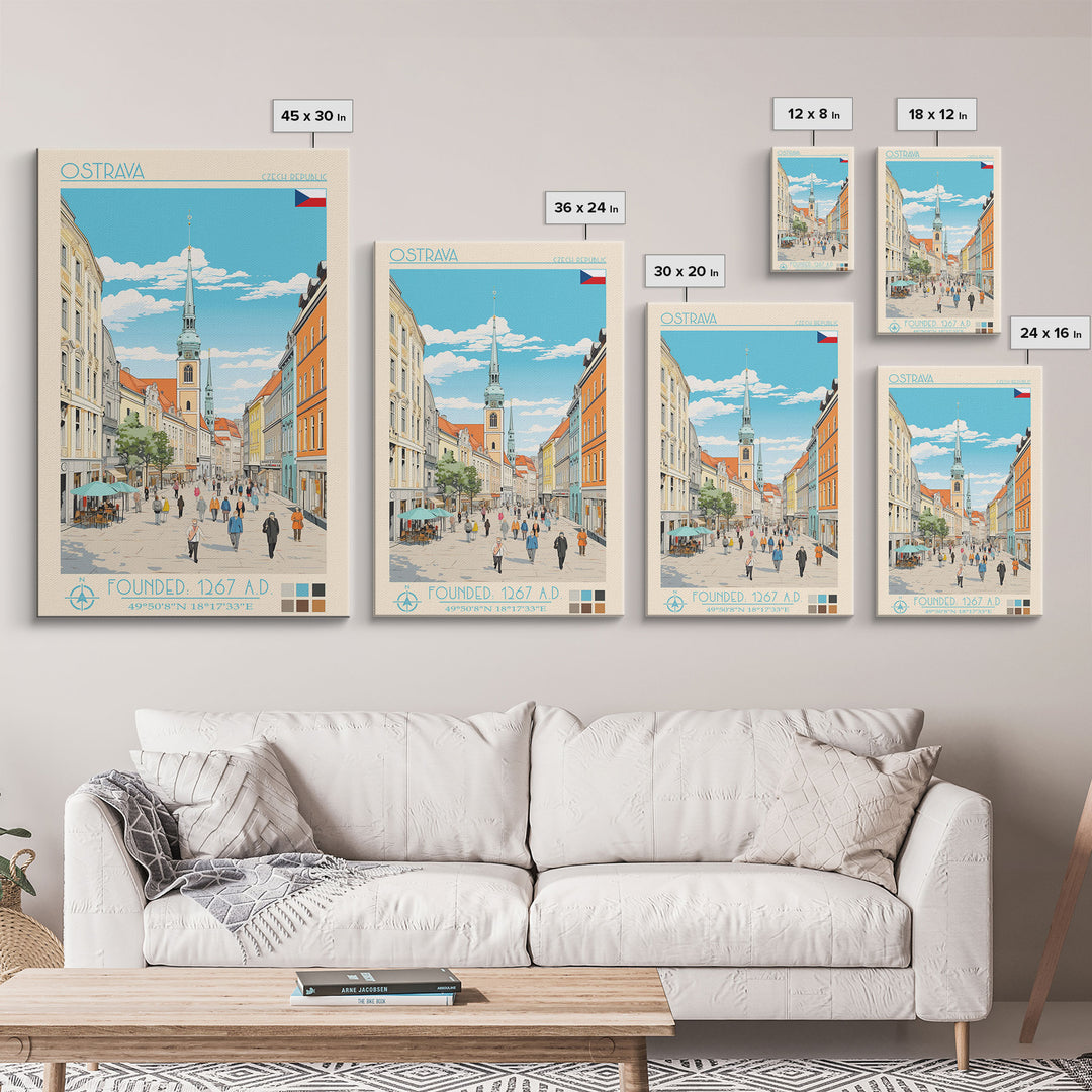 Ostrava Czech Republic Travel Poster Framed Canvas Print, Midcentury Modern Art, Pop Art Wall Decor, Home Decor, Vacation Gift, Bedroom Art