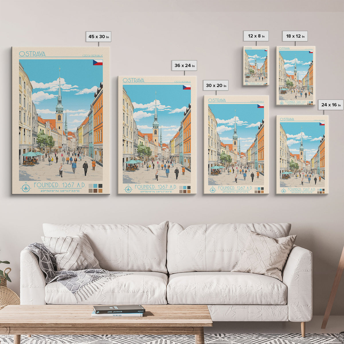 Ostrava Czech Republic Travel Poster Framed Canvas Print, Midcentury Modern Art, Pop Art Wall Decor, Home Decor, Vacation Gift, Bedroom Art