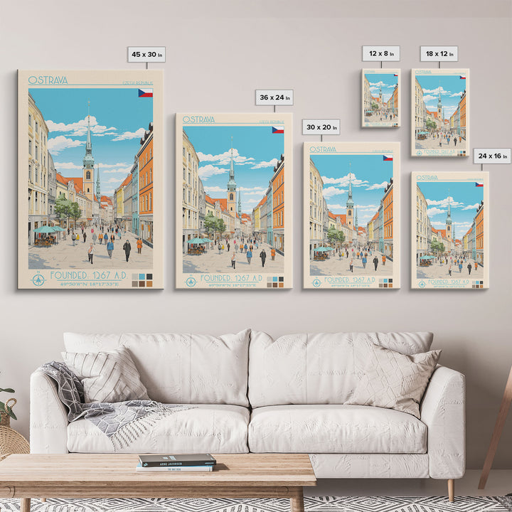 Ostrava Czech Republic Travel Poster Framed Canvas Print, Midcentury Modern Art, Pop Art Wall Decor, Home Decor, Vacation Gift, Bedroom Art