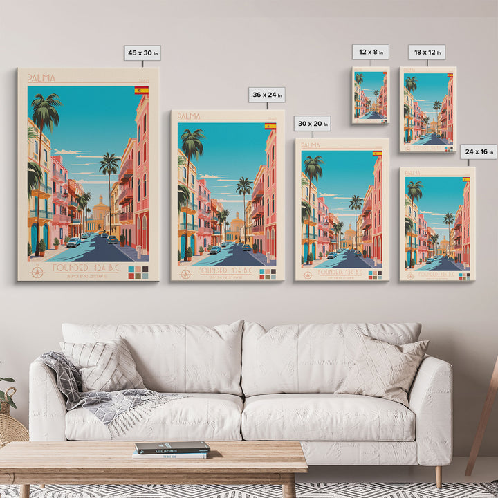 Palma Spain Travel Poster Framed Canvas Print, Vintage Style, Pop Art Home Decor, Scenic Wall Art, Bedroom Decoration, Office Gift