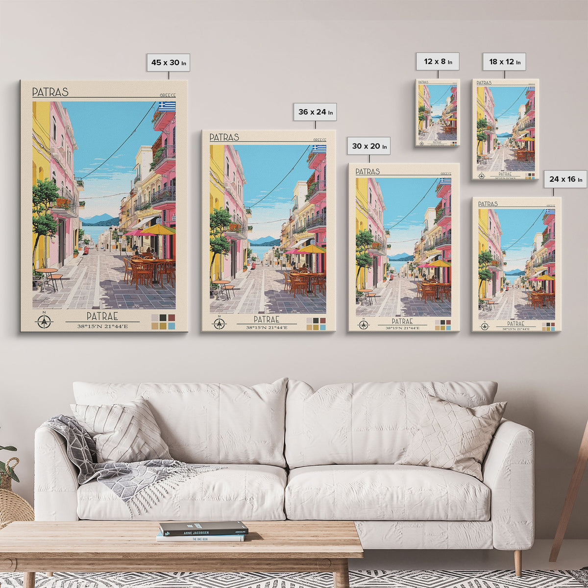 Patras Greece Travel Poster Framed Canvas Print, Midcentury Modern Art, Pop Art Wall Decor, Scenic Wall Art, Living Room Decoration, Office Art