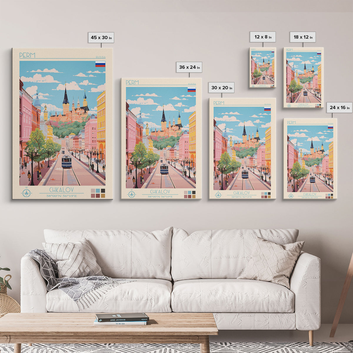 Perm Russia Travel Poster Framed Canvas Print, Midcentury Modern Art, Pop Art Wall Decor, Scenic Living Room Art, Bedroom Decor