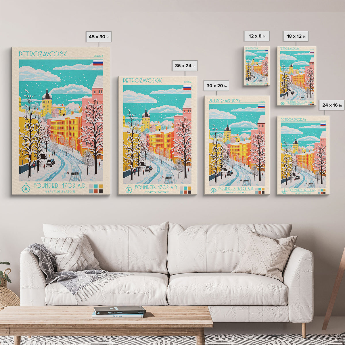 Petrozavodsk Russia Travel Poster Framed Canvas Print, Midcentury Modern Art, Pop Art Wall Decor, Scenic Living Room Art, Bedroom Gift