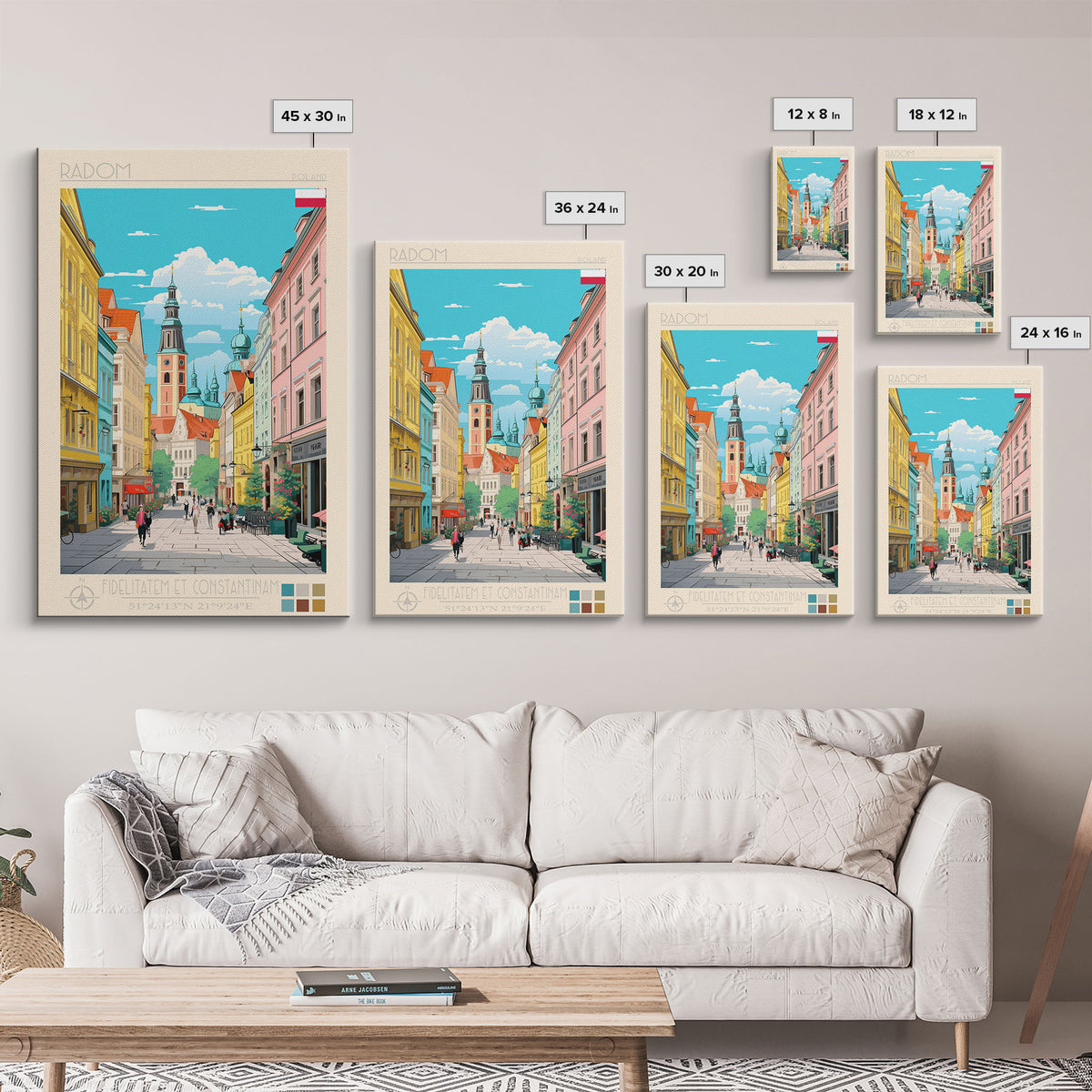 Radom Poland Travel Poster Framed Canvas Print, Midcentury Modern Art, Pop Art Wall Decor, Scenic Living Room Art, Bedroom Decor