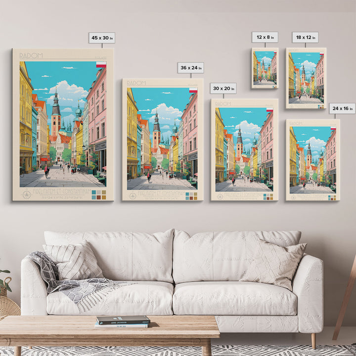 Radom Poland Travel Poster Framed Canvas Print, Midcentury Modern Art, Pop Art Wall Decor, Scenic Living Room Art, Bedroom Decor
