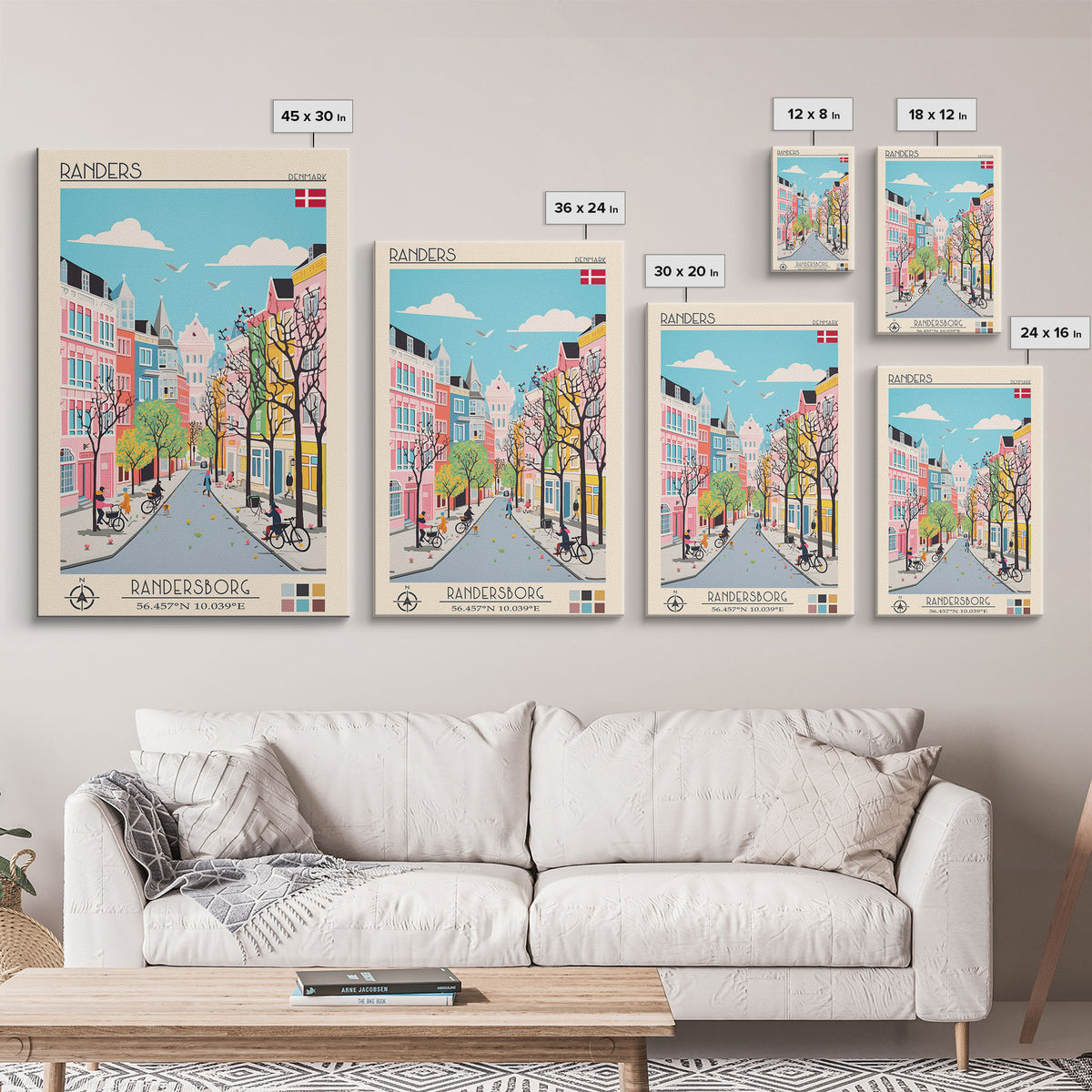 Randers Denmark Travel Poster Framed Canvas Print, Vintage Style, Pop Art Home Decor, Scenic Wall Art, Bedroom Decoration, Office Gift