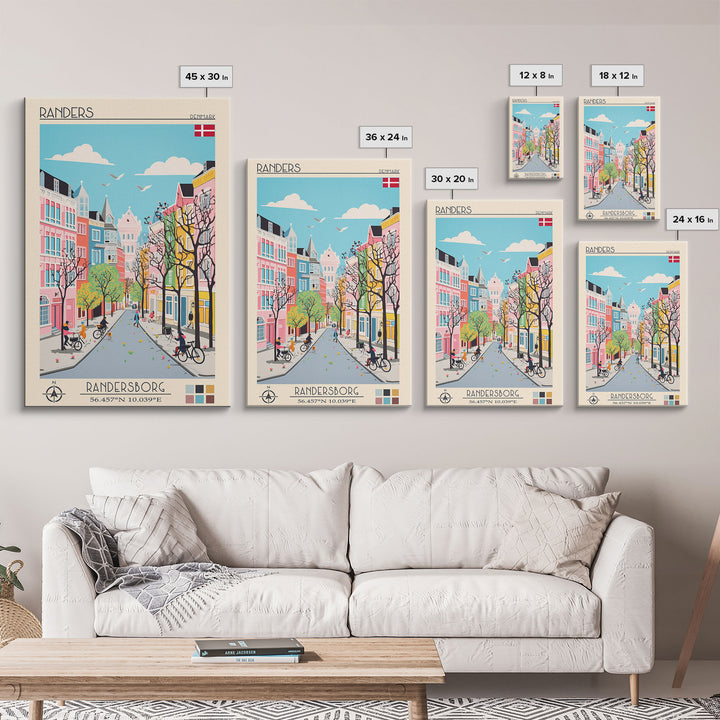 Randers Denmark Travel Poster Framed Canvas Print, Vintage Style, Pop Art Home Decor, Scenic Wall Art, Bedroom Decoration, Office Gift