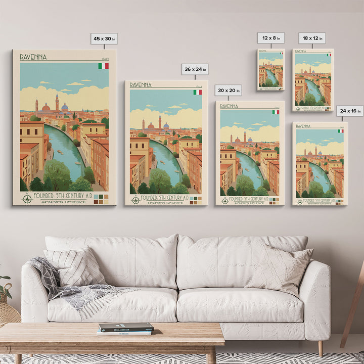 Ravenna Italy Travel Poster Framed Canvas Print, Midcentury Modern Art, Pop Art Wall Decor, Home Decor, Vacation Gift, Office Art