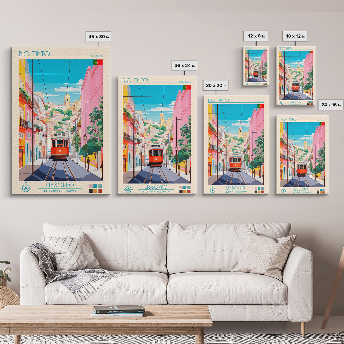 Rio Tinto Portugal Travel Poster Framed Canvas Print, Midcentury Modern Art, Pop Art Wall Decor, Scenic Living Room Art, Bedroom Decor