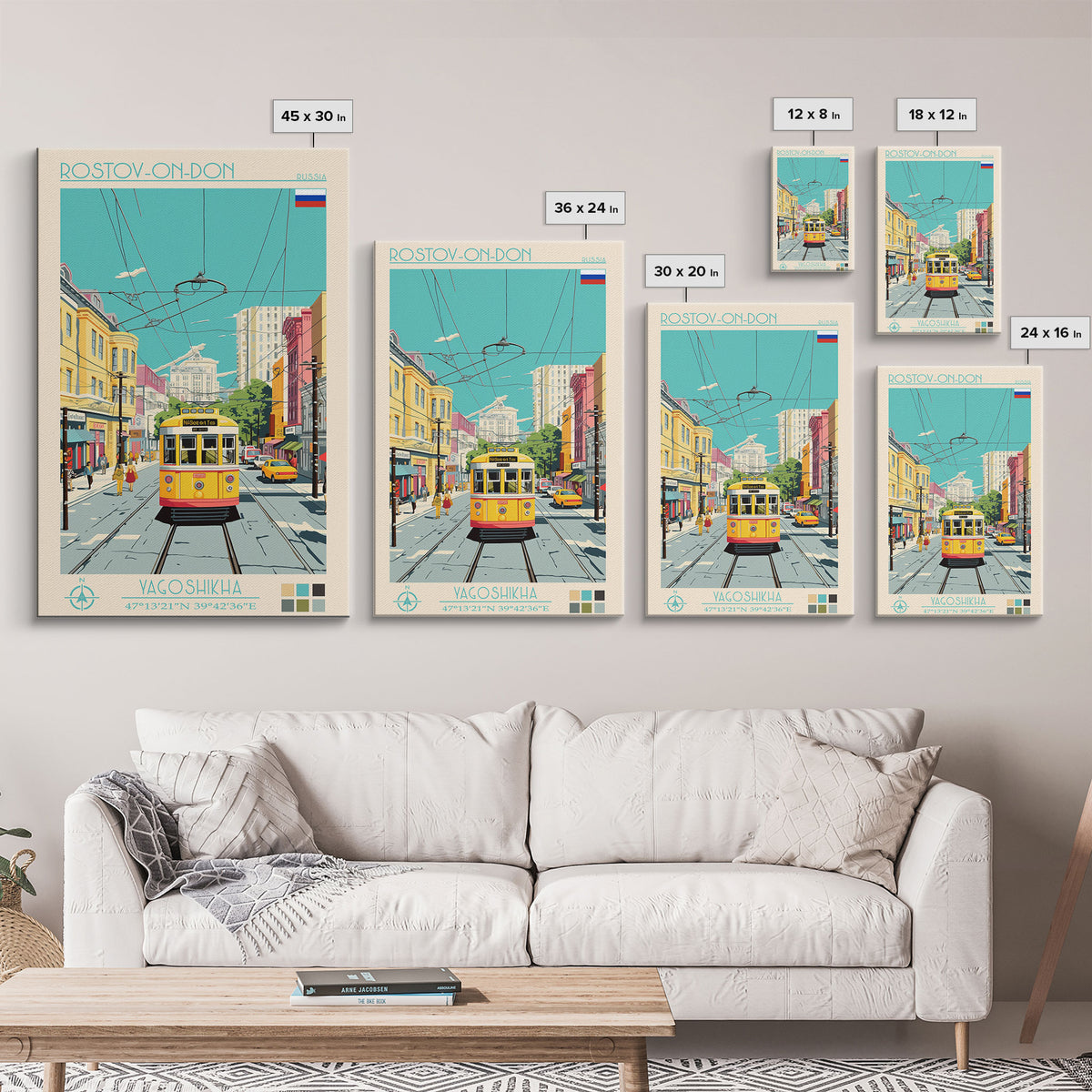 Rostov-on-Don Russia Travel Poster Framed Canvas Print, Midcentury Modern Art, Pop Art Wall Decor, Scenic Wall Art, Living Room Decoration, Office Art