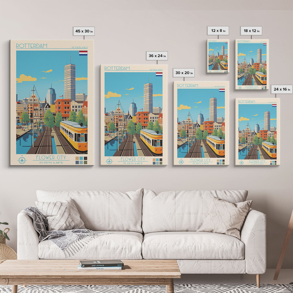 Rotterdam Netherlands Travel Poster Framed Canvas Print, Midcentury Modern Art, Pop Art Wall Decor, Home Decor, Vacation Gift, Bedroom Art