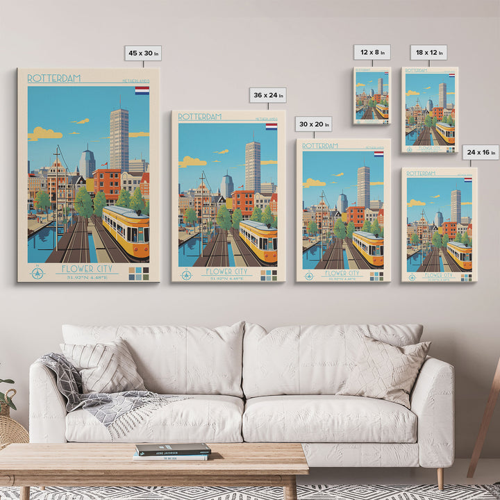 Rotterdam Netherlands Travel Poster Framed Canvas Print, Midcentury Modern Art, Pop Art Wall Decor, Home Decor, Vacation Gift, Bedroom Art