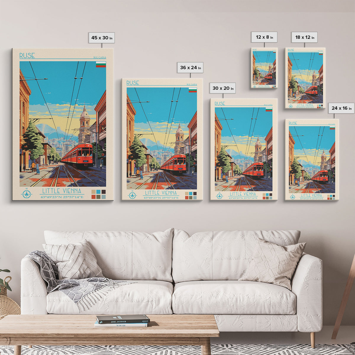 Ruse Bulgaria Travel Poster Framed Canvas Print, Midcentury Modern Art, Pop Art Wall Decor, Scenic Wall Art, Living Room Decoration, Office Gift