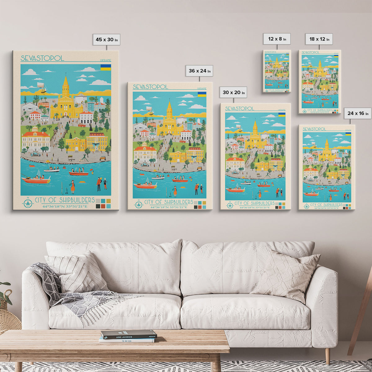 Sevastopol Ukraine Travel Poster Framed Canvas Print, Midcentury Modern Art, Pop Art Wall Decor, Bedroom Decor, Vacation Gift