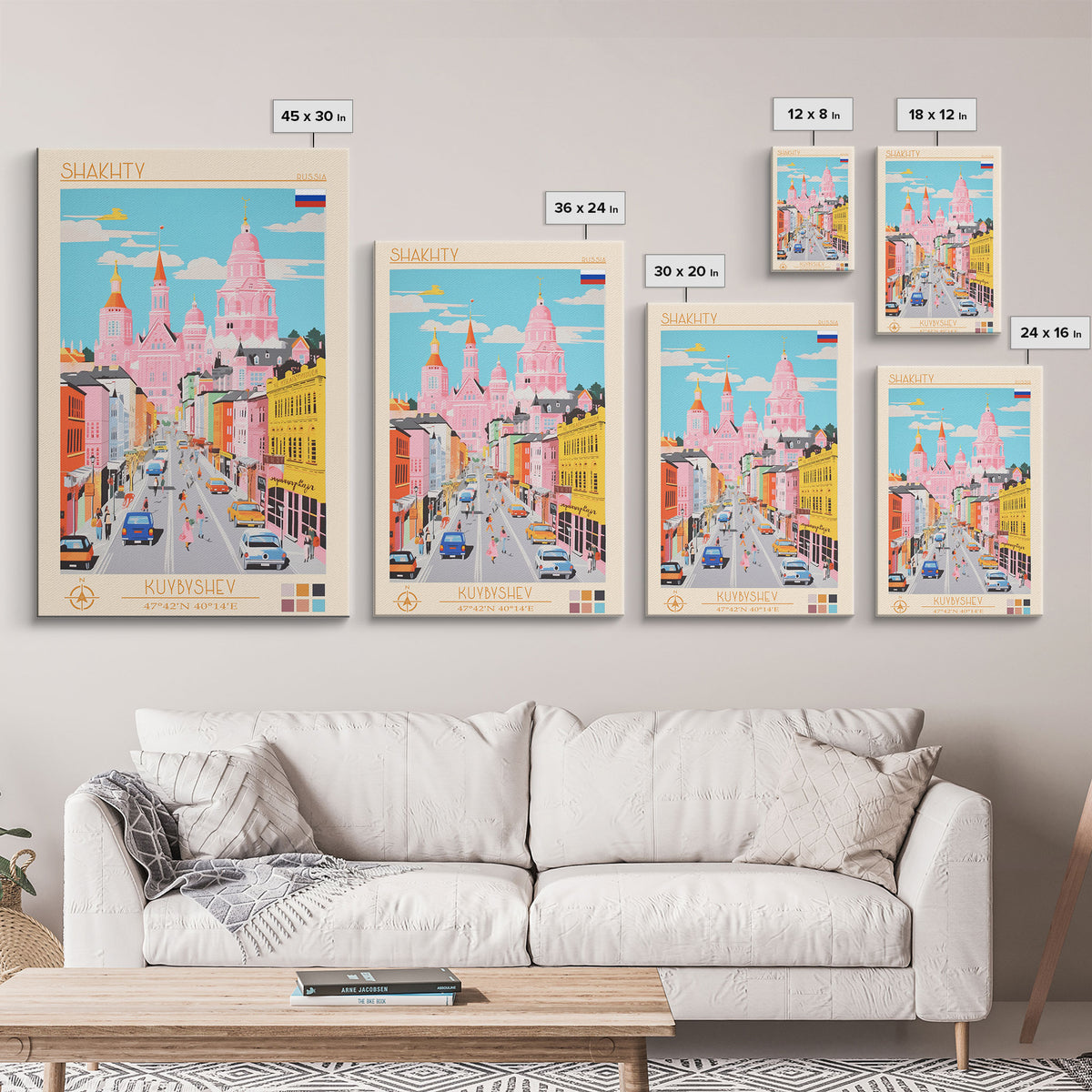 Shakhty Russia Travel Poster Framed Canvas Print, Midcentury Modern Art, Pop Art Wall Decor, Living Room Art, Bedroom Decoration