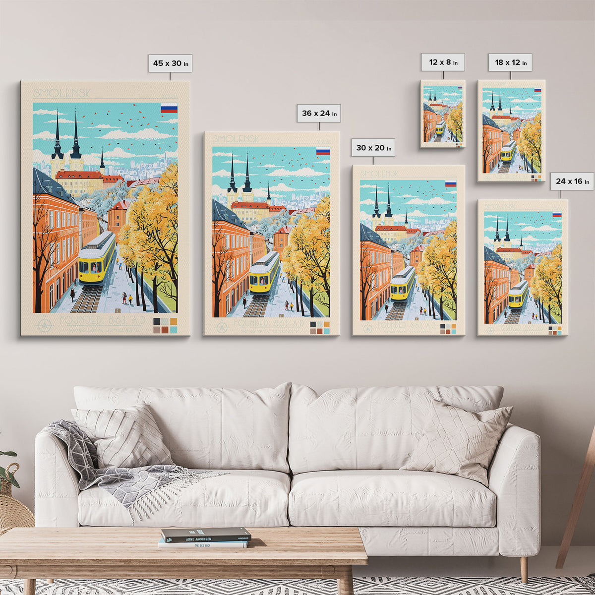 Smolensk Russia Travel Poster Framed Canvas Print, Midcentury Modern Art, Pop Art Wall Decor, Home Decor, Office Art