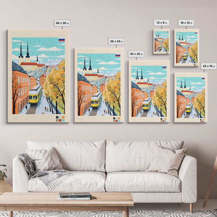 Smolensk Russia Travel Poster Framed Canvas Print, Midcentury Modern Art, Pop Art Wall Decor, Home Decor, Office Art