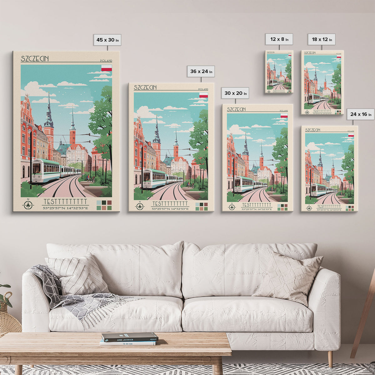 Szczecin Poland Travel Poster Framed Canvas Print, Midcentury Modern Art, Pop Art Wall Decor, Living Room Art, Scenic Wall Art