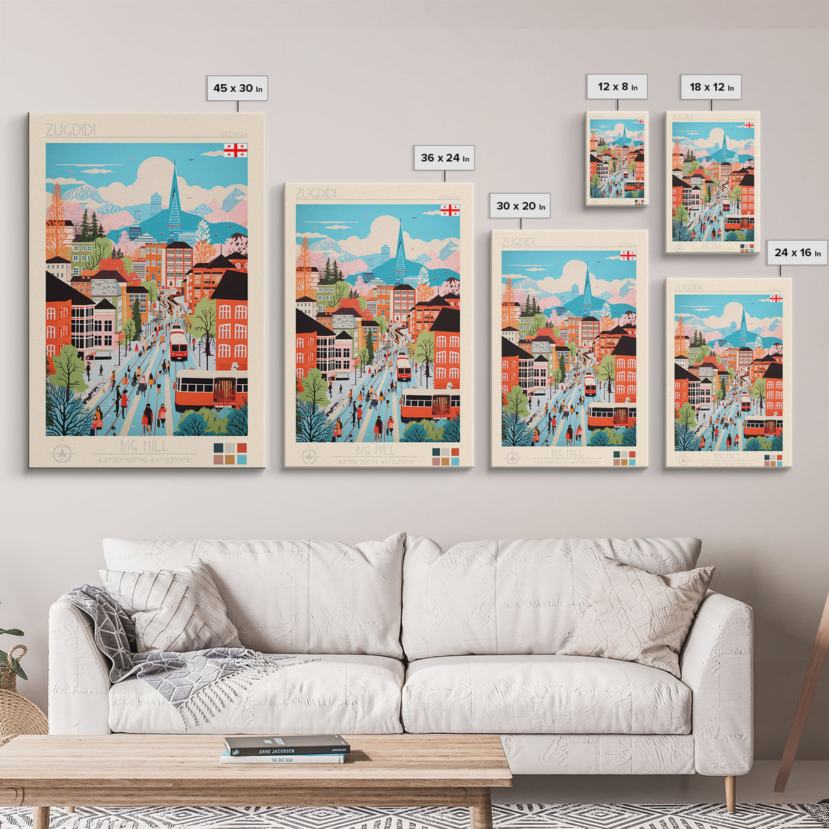 Zugdidi Georgia Travel Poster Framed Canvas Print, Midcentury Modern Art, Pop Art Wall Decor, Living Room Art, Vacation Gift