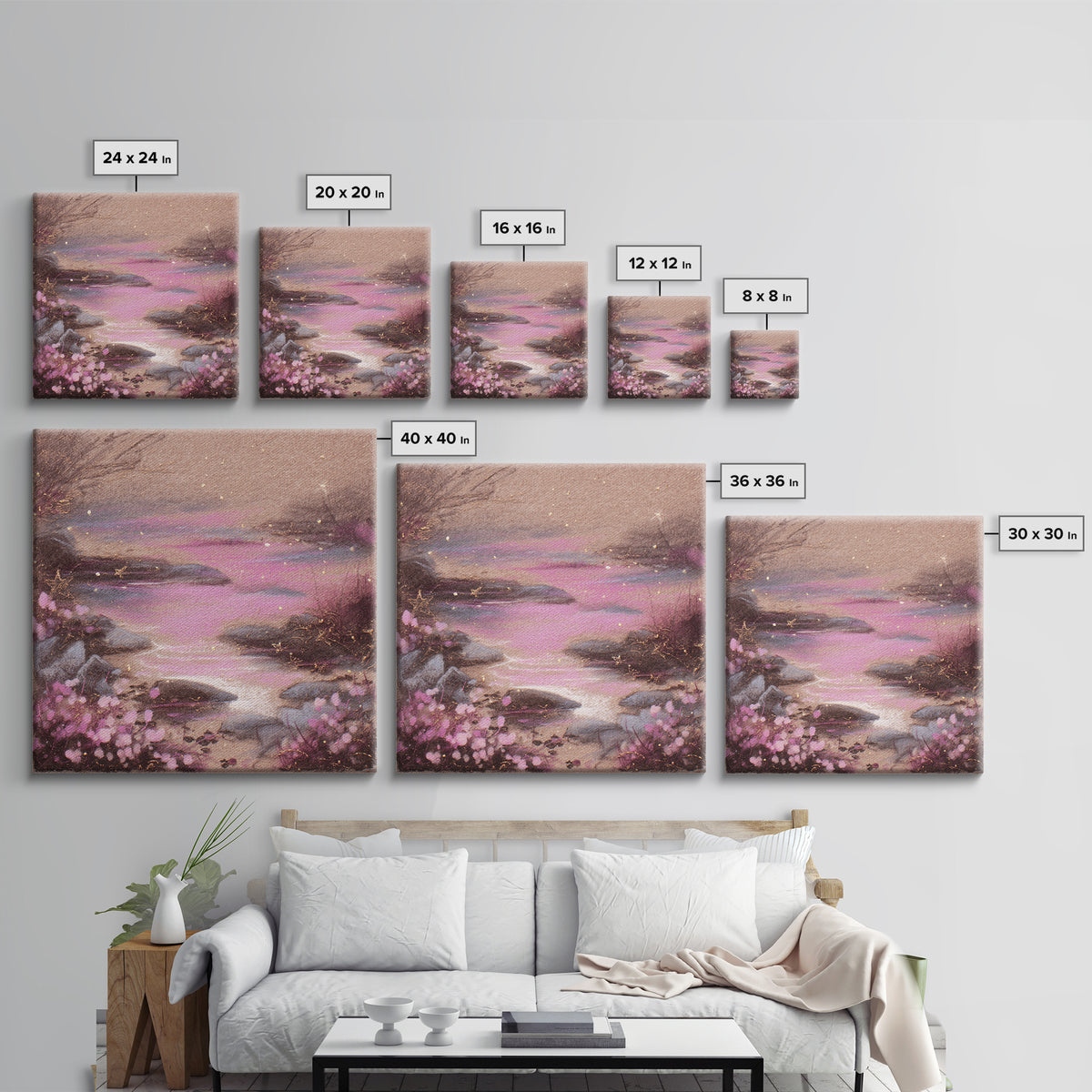 Mermaid Lagoon with Bioluminescent Water Framed Canvas Print, Fantasy Art, Gallery Decor, Living Room Decor, Fine Art, Mythic, FAN-1x1-32