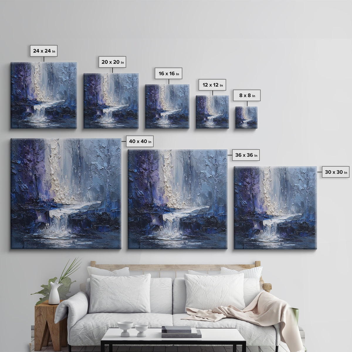 Crystal Cave with Luminous Blue Reflections Framed Canvas Print, Fantasy Art, Gallery Decor, Living Room Decor, Mythic, FAN-1x1-78