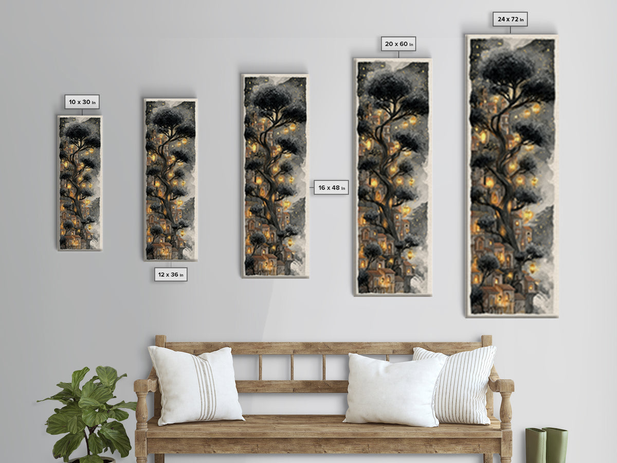 Forest Spirit with Antlers and Glowing Eyes Framed Canvas Print, Fantasy Art, Living Room Decor, Oil Painting, Mythic, FAN-1x3-24