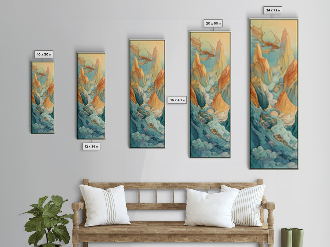 Unicorn Drinking from a Silver Stream Framed Canvas Print, Fantasy Art, Boho Wall Art, Living Room Decor, Oil Painting, Mythic, FAN-1x3-76