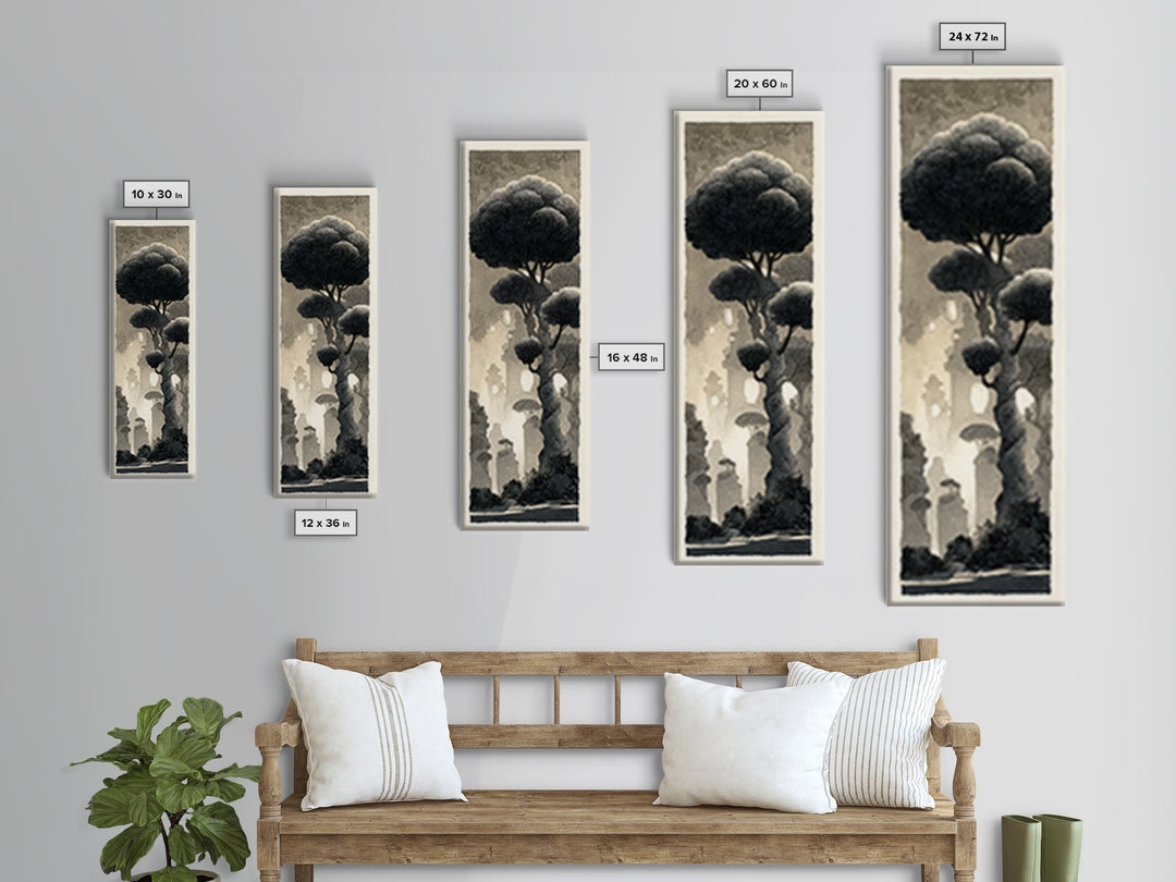 Mythic Waterfall Guarded by White Wolves Framed Canvas Print, Fantasy Art, Art Nouveau, Living Room Decor, Fine Art, Mythic, FAN-1x3-84