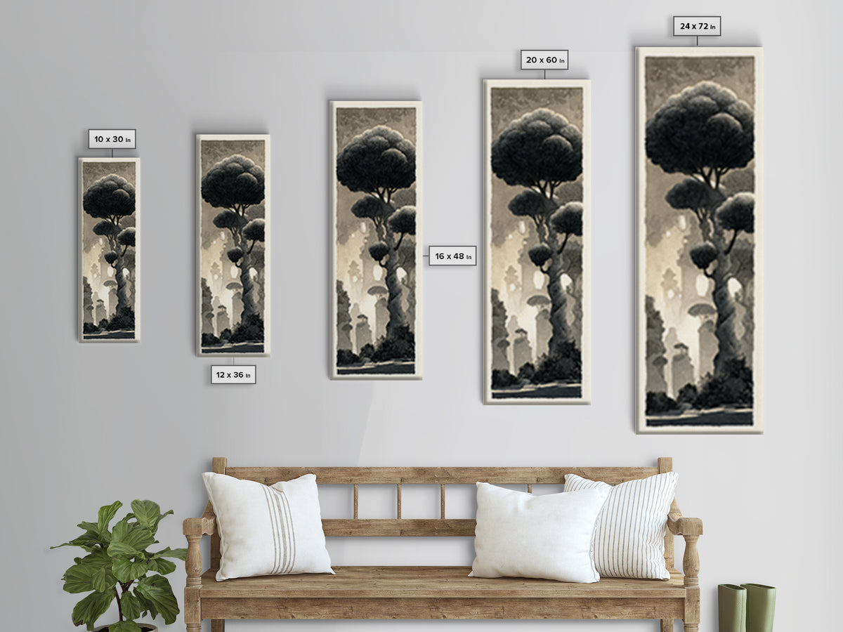 Mythic Waterfall Guarded by White Wolves Framed Canvas Print, Fantasy Art, Art Nouveau, Living Room Decor, Fine Art, Mythic, FAN-1x3-84