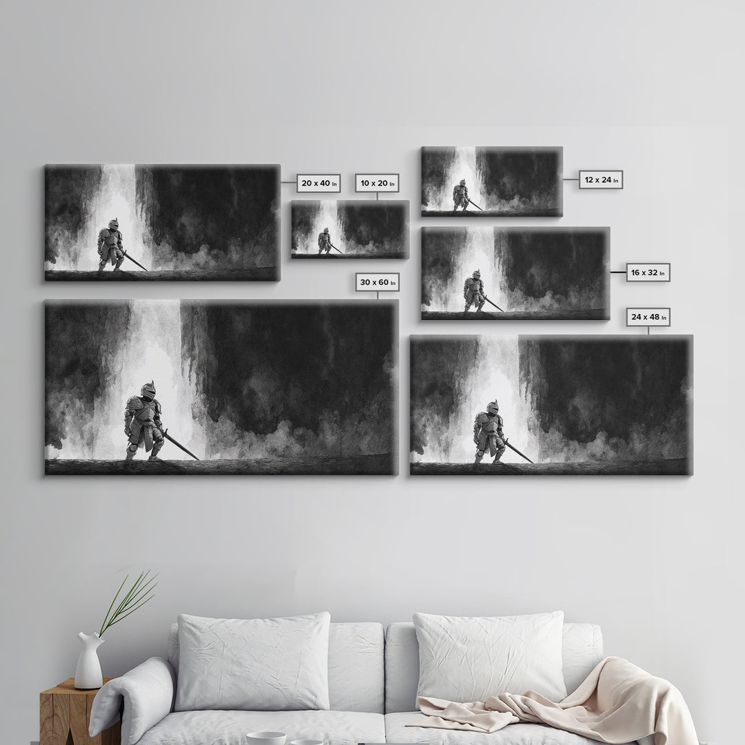 Sea Serpent Beneath a Stormy Ship Silhouette Canvas Print, Fantasy Art, Minimalist Decor, Living Room Decor, Mythic, Fairy Art, FAN-2x1-15