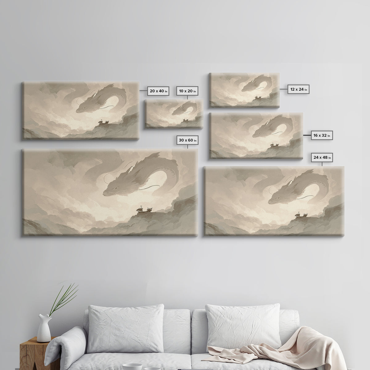 Unicorn Drinking from a Silver Stream Framed Canvas Print, Fantasy Art, Print, Living Room Decor, Oil Painting, Mythic, FAN-2x1-60