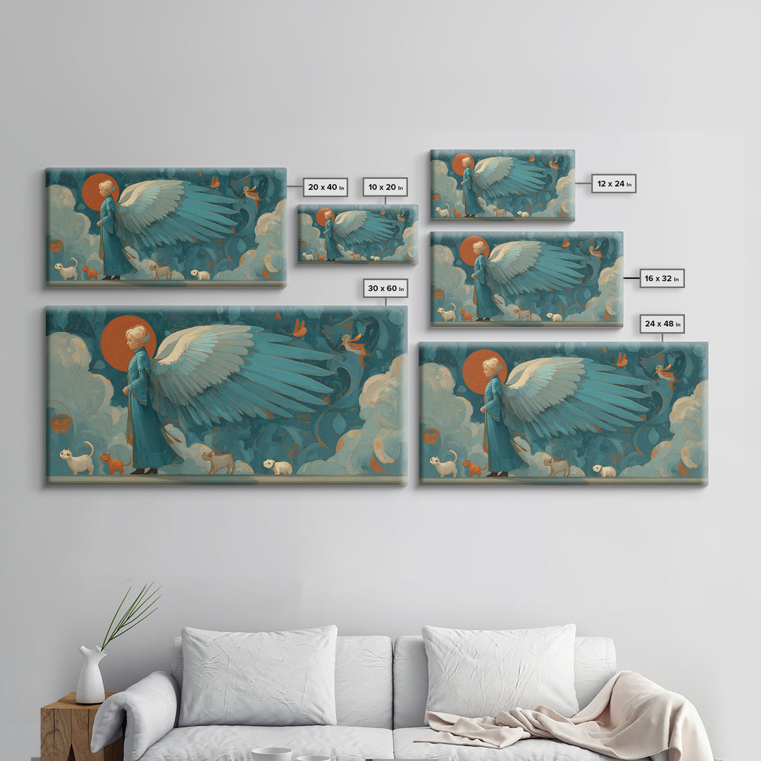 Angelic Warrior with Radiant Wings Framed Canvas Print, Fantasy Art, Fantasy Home Decor, Living Room Decor, Fine Art, Mythic, FAN-2x1-67