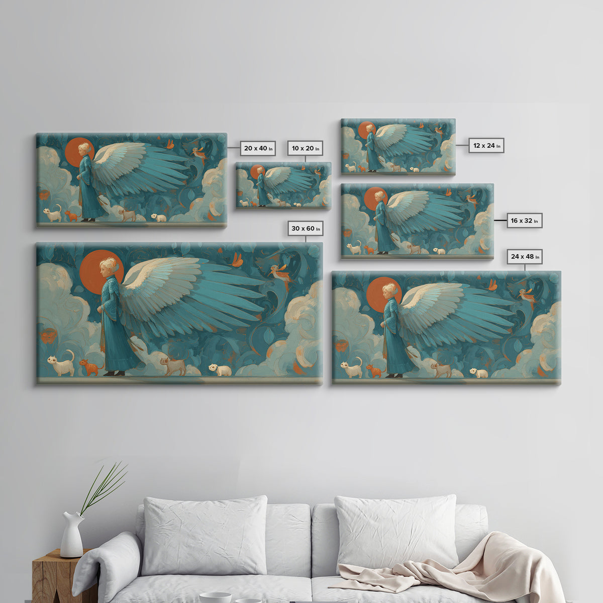 Angelic Warrior with Radiant Wings Framed Canvas Print, Fantasy Art, Fantasy Home Decor, Living Room Decor, Fine Art, Mythic, FAN-2x1-67