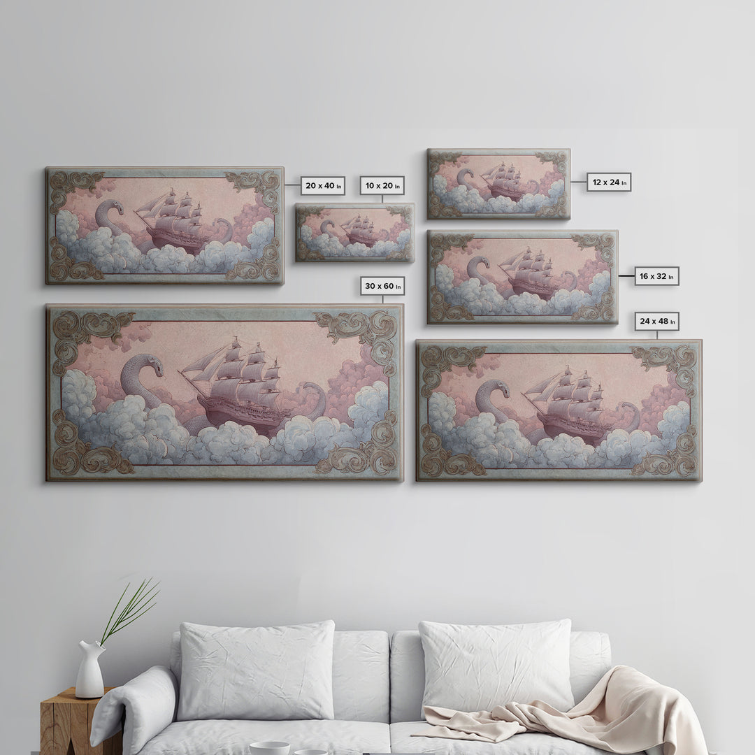 Unicorn Drinking from a Silver Stream Framed Canvas Print, Fantasy Art, Landscape, Living Room Decor, Fine Art, Mythic, FAN-2x1-84