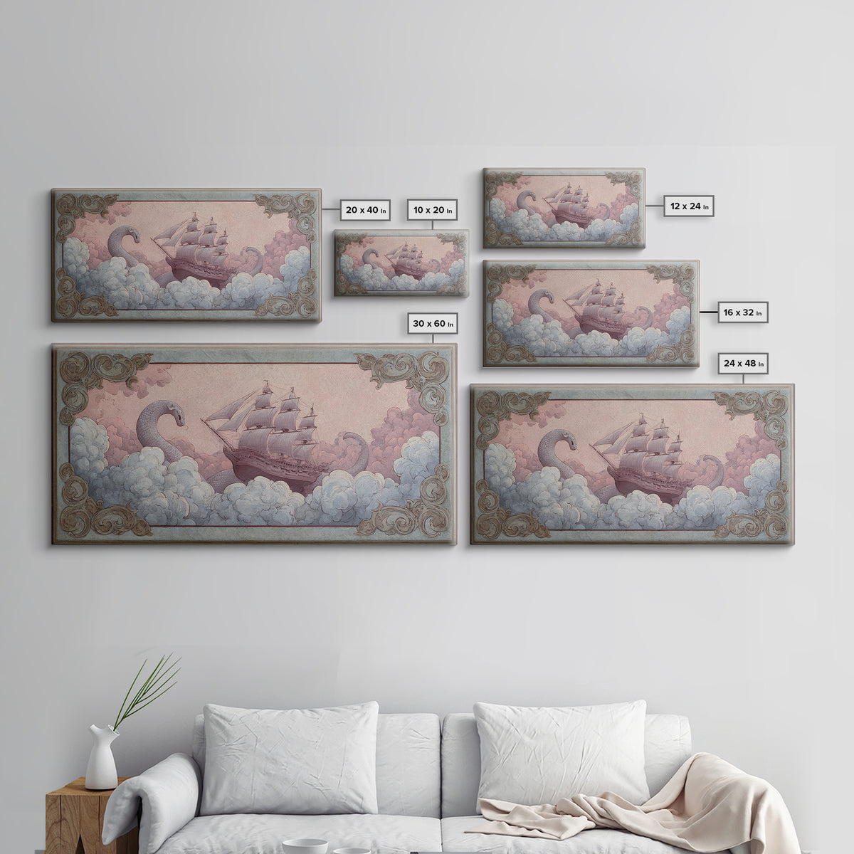 Unicorn Drinking from a Silver Stream Framed Canvas Print, Fantasy Art, Landscape, Living Room Decor, Fine Art, Mythic, FAN-2x1-84
