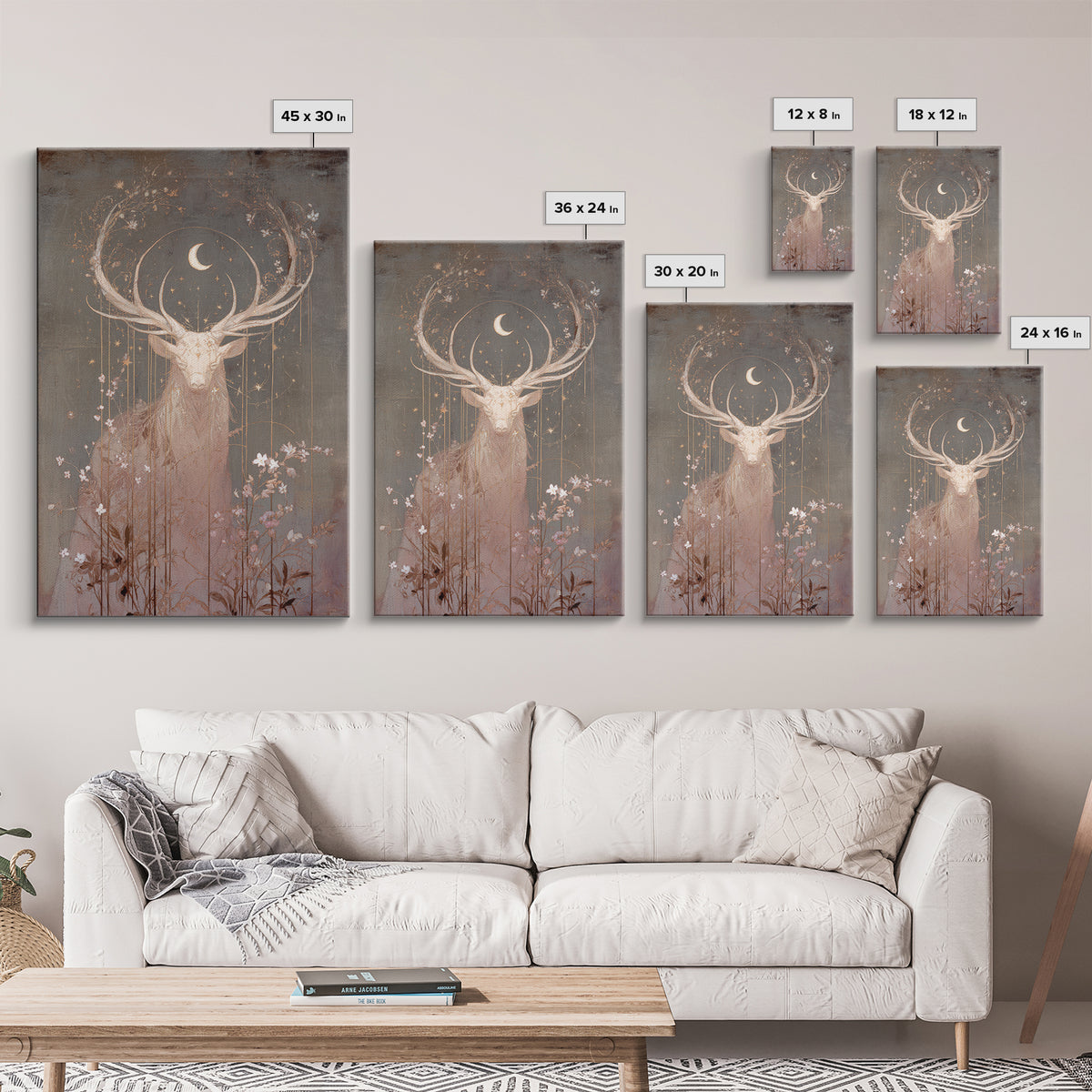 Forest Spirit with Antlers and Glowing Eyes Framed Canvas Print, Fantasy Art, Print, Living Room Decor, Fine Art, Mythic, FAN-2x3-20