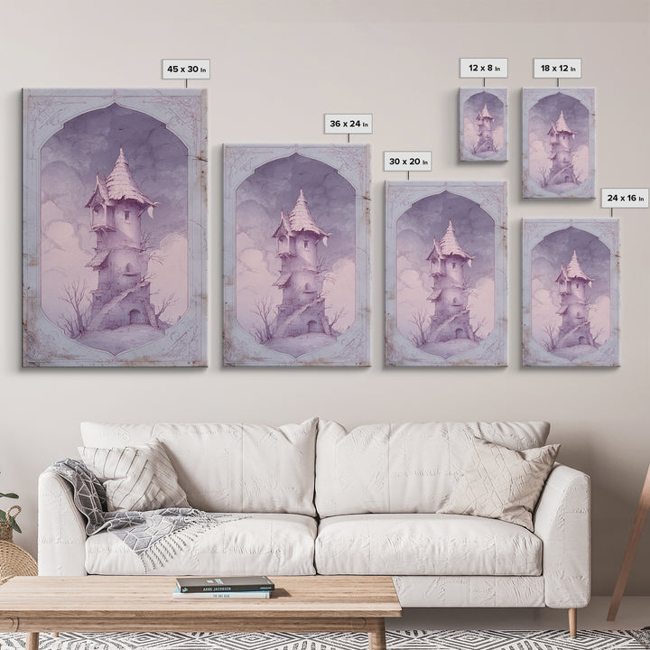 Wizard Tower under a Violet Storm Sky Framed Canvas Print, Fantasy Art, Wall Art, Living Room Decor, Fine Art, Mythic, FAN-2x3-60