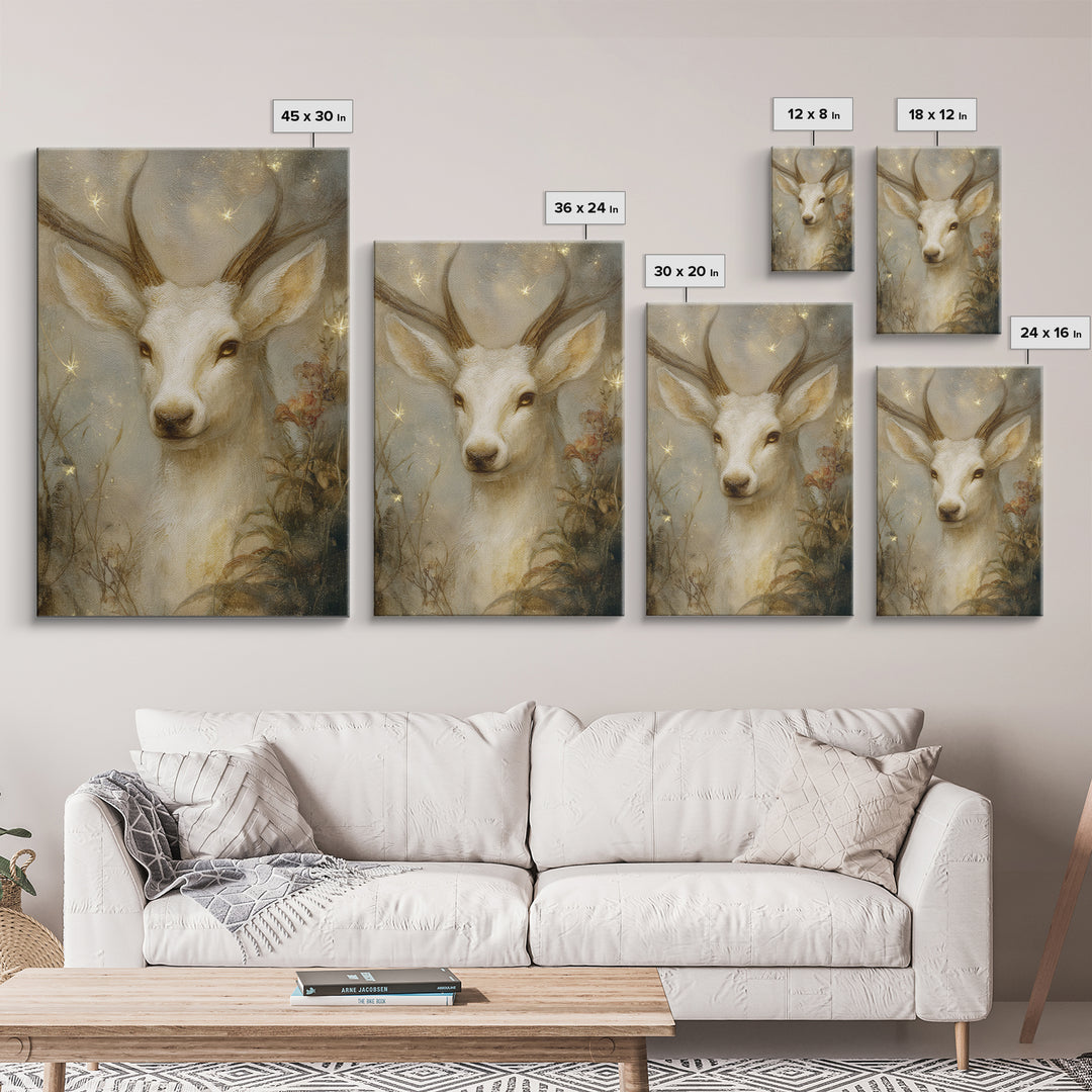 Mythic Waterfall Guarded by White Wolves Framed Canvas Print, Fantasy Art, Fantasy Art Prints, Living Room Decor, Oil Painting, FAN-2x3-8