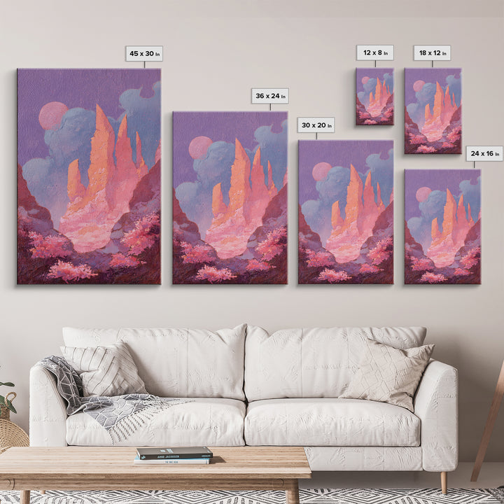 Wizard Tower under a Violet Storm Sky Framed Canvas Print, Fantasy Art, Dragon Art, Living Room Decor, Fine Art, Mythic, FAN-2x3-84