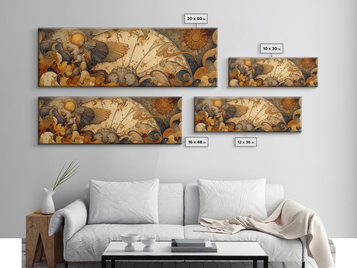 Ancient Map Landscape Canvas Print, Fantasy Art, Watercolor Painting, Living Room Decor, Fine Art, Mythic, Acrylic Painting, FAN-3x1-29