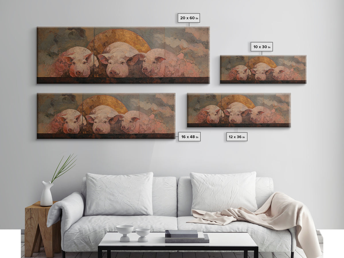 Faerie Market under Giant Mushrooms Framed Canvas Print, Fantasy Art, Contemporary Art, Living Room Decor, Fine Art, Mythic, FAN-3x1-55